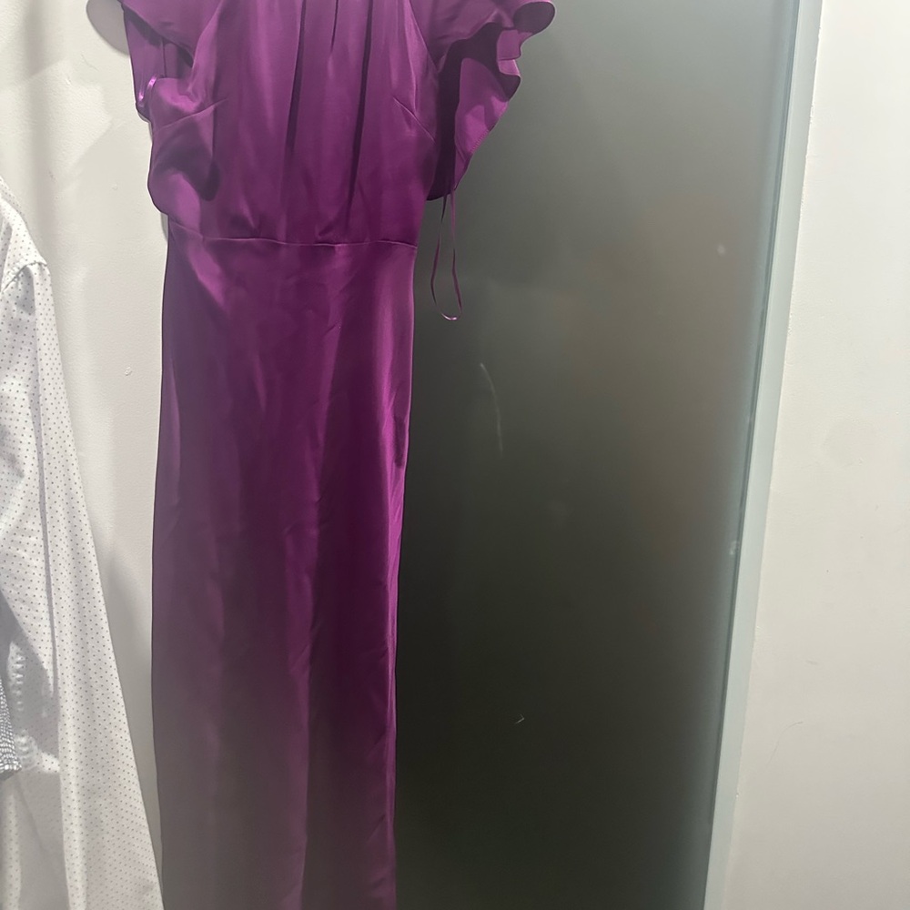 Guess Satin Ruffle-Sleeve Formal Dress in Purple